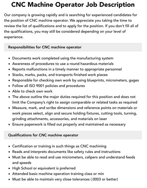 cnc machine operator vacancy|cnc machine operator job description.